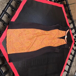 Mulata women medium orange and black floral dress box #2